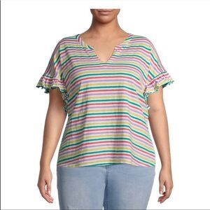 Colorful Striped Ruffle Sleeve Top